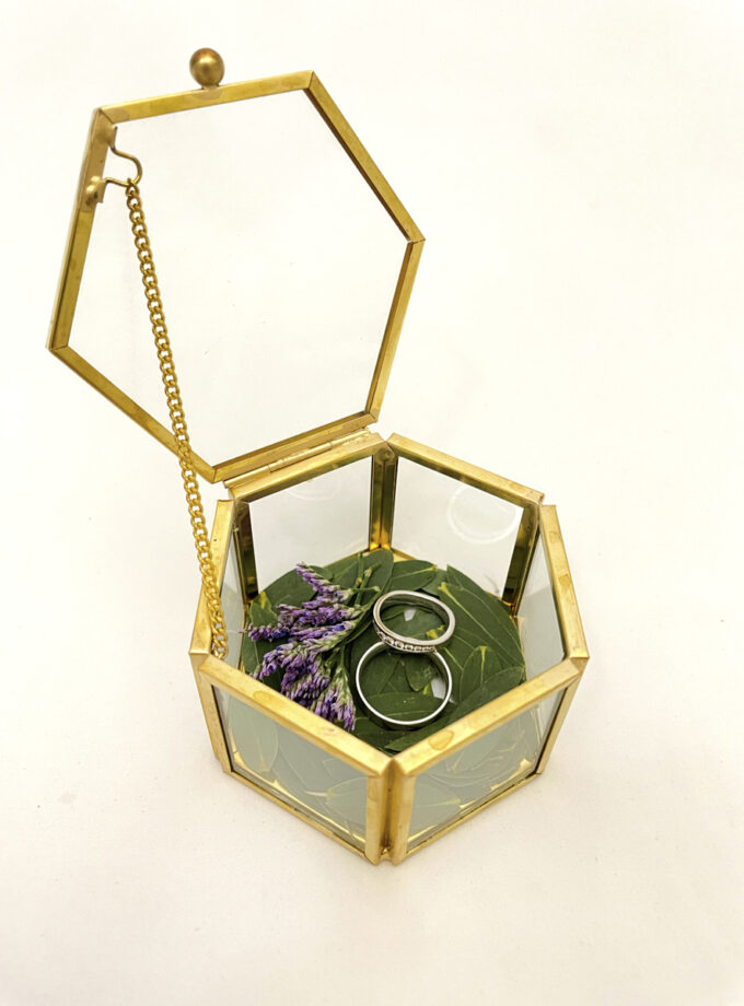 Pozlacená krabička skleněná hexagon