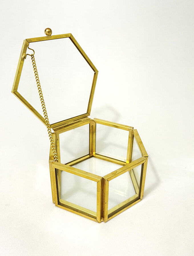 Pozlacená krabička skleněná hexagon