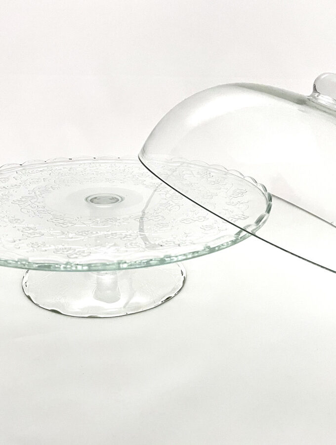 Skleněný etažér z broušeného skla s poklopem