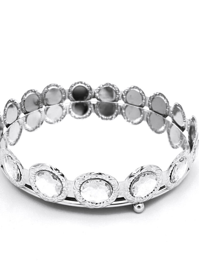 Stříbrný zrcadlový tácek s kamínky malý