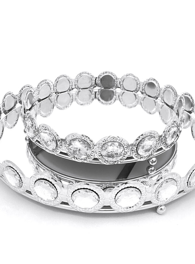 Stříbrný zrcadlový tácek s kamínky malý