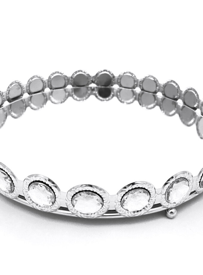 Stříbrný zrcadlový tácek s kamínky velký