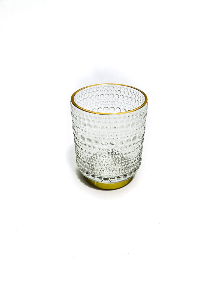 Svícen skleněný kuličkový se zlatým páskem